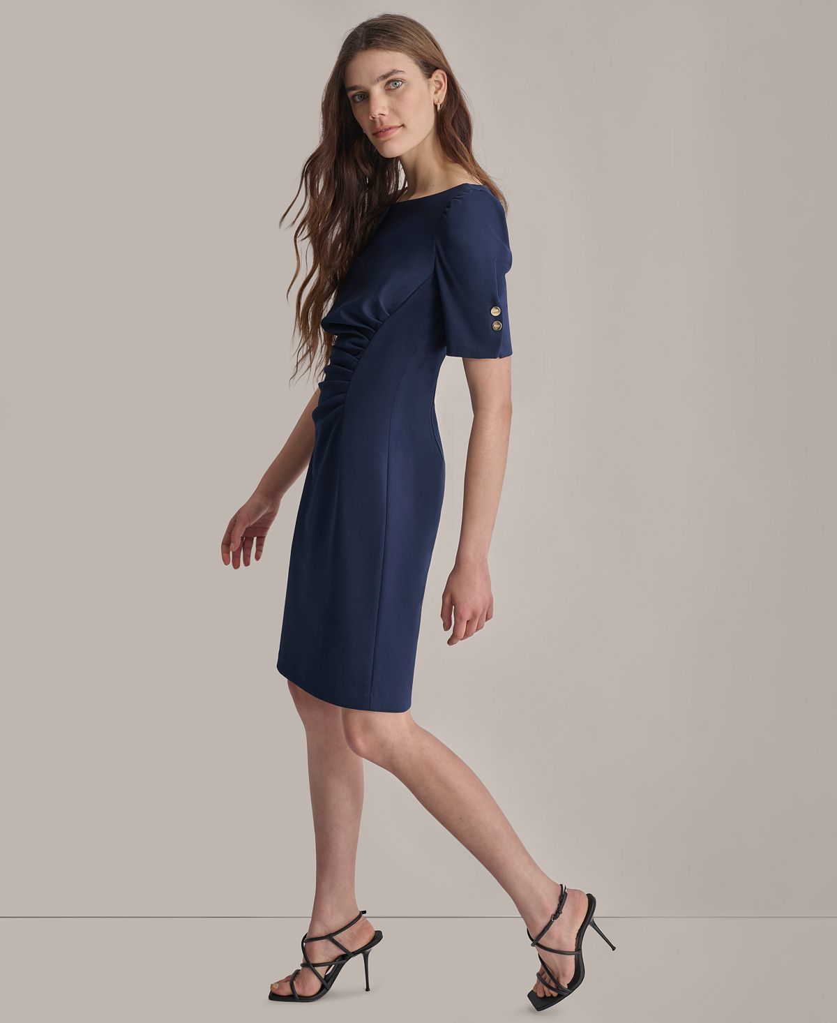 DKNY Petite Ruched Jewel Neck Sheath Dress view 3 — MAYCSS fashion products