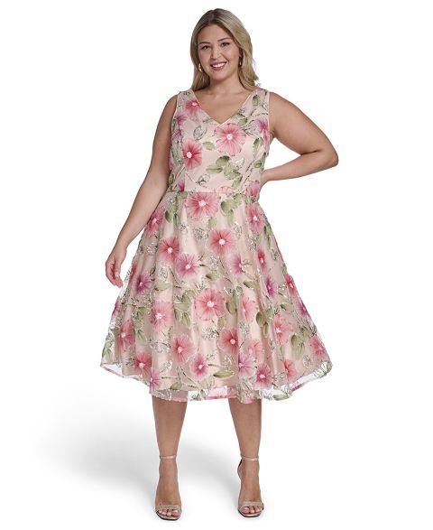 Женское платье Eliza J Plus Size Polyester-Blend V-Neck Sleeveless Midi, цвет: Фиолетовый разноцветный