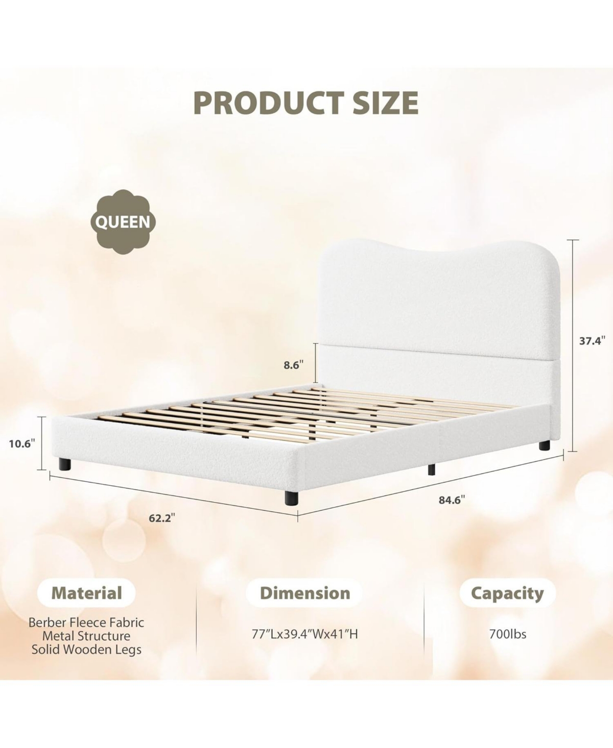 gaomon Boucle Bed Frame with Upholstered Headboard