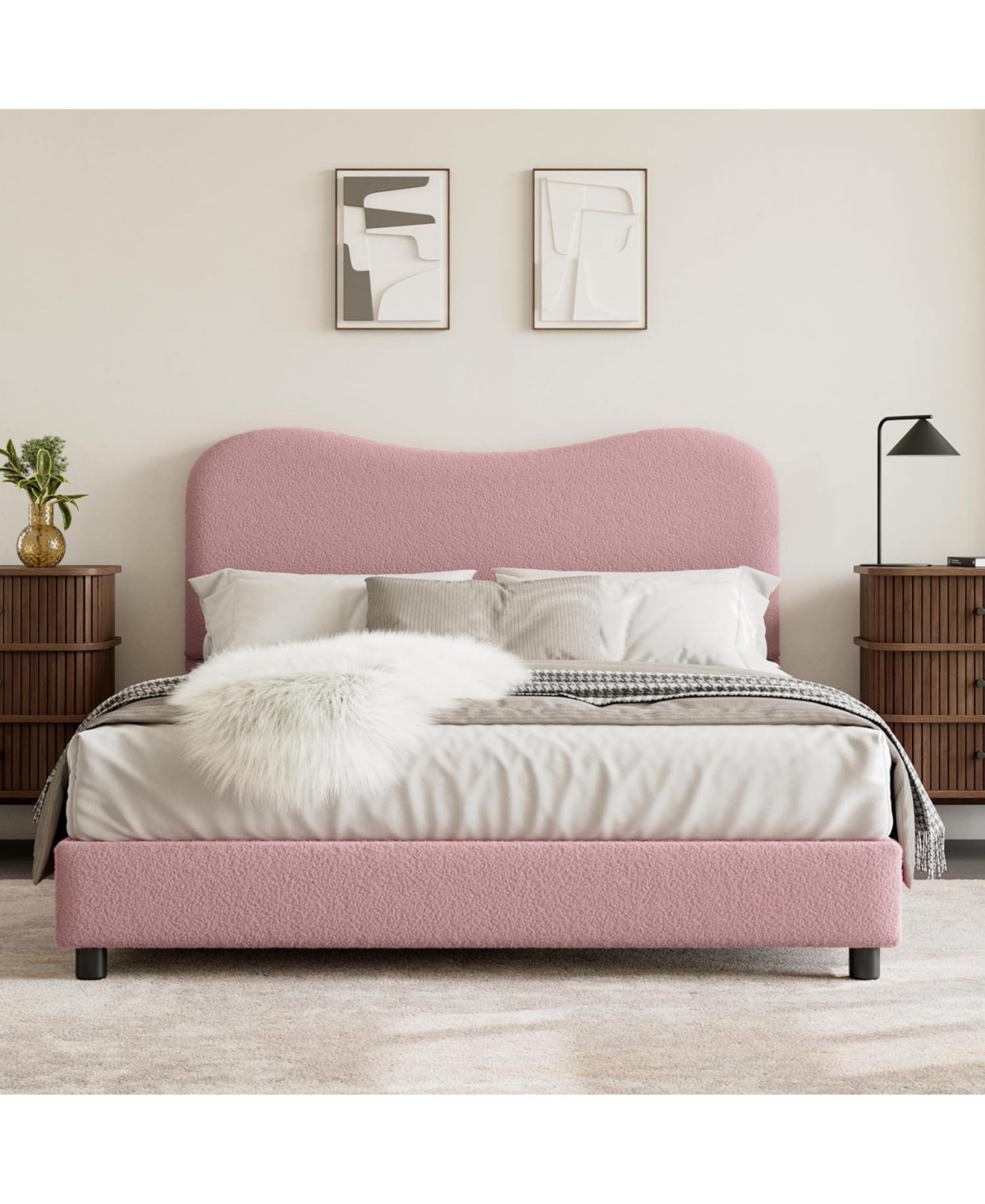 gaomon Boucle Bed Frame with Upholstered Headboard