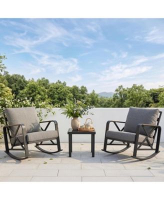 Outdoor Rocking Chair with Cushions, Patio Rocking Chair with Steel Frame and Olefin Fabric Seat