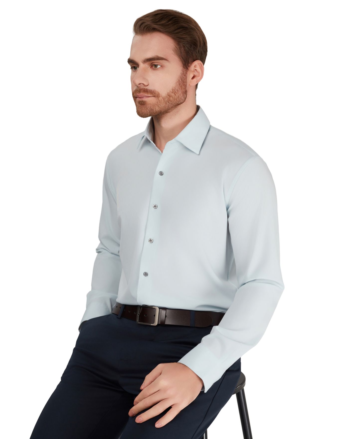 Мужская рубашка Alfani Slim-Fit Performance Solid Dress Shirt, цвет: Синий, вариант 1 — фото 4