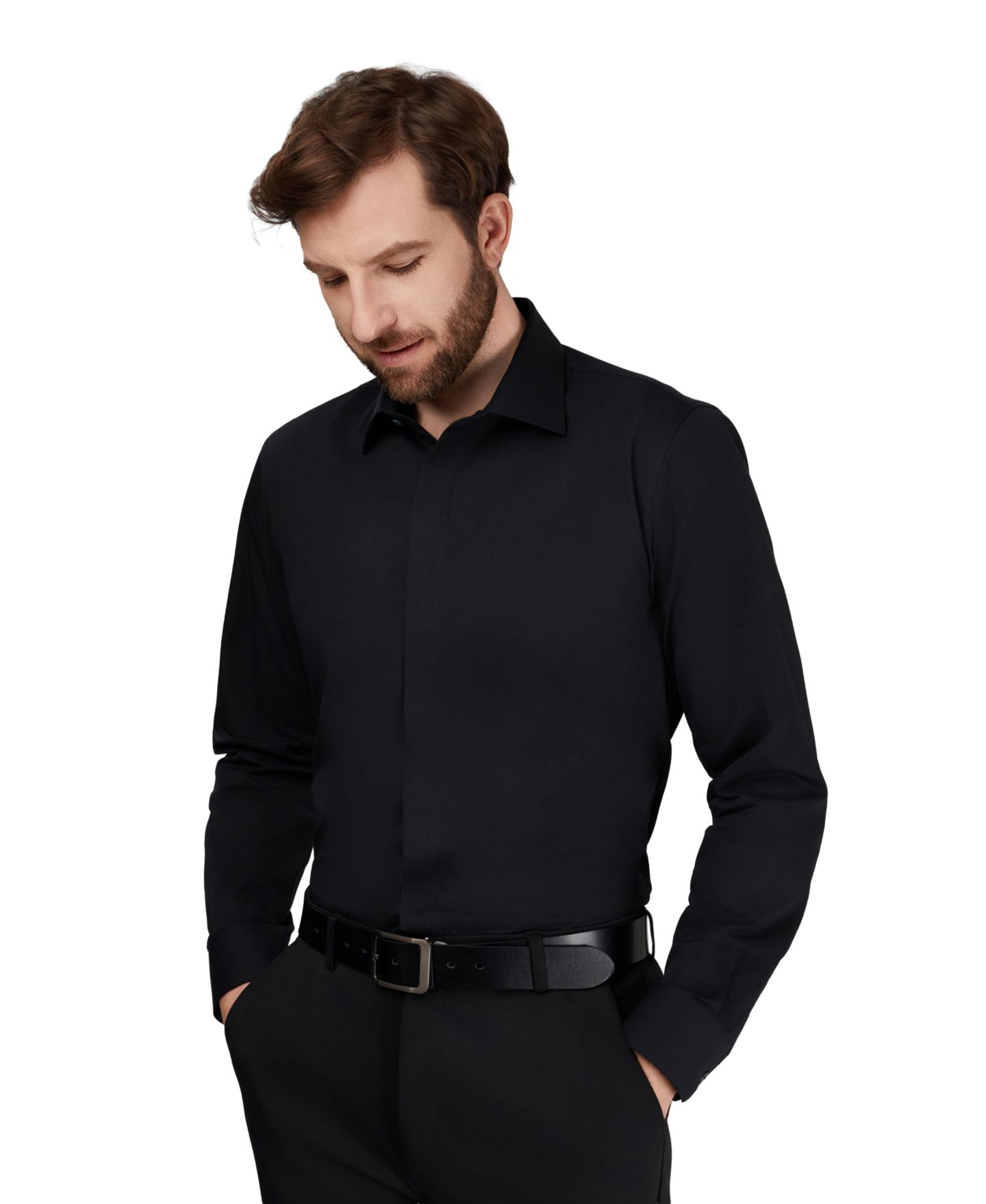 Мужская рубашка Alfani Slim-Fit Spread-Collar, цвет: Чёрный — фото 3