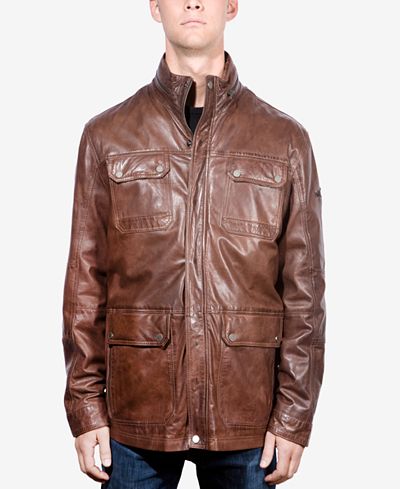 Boston Harbour Vintage Men's Washed Leather Stand-Collar Field Jacket