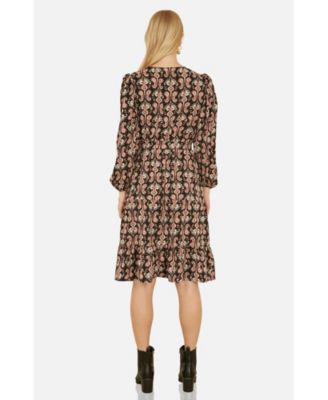 Women's Ikat Long Sleeve Skater Midi Dress