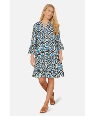 Women's Ikat Print 3/4 Sleeve Tunic Dress