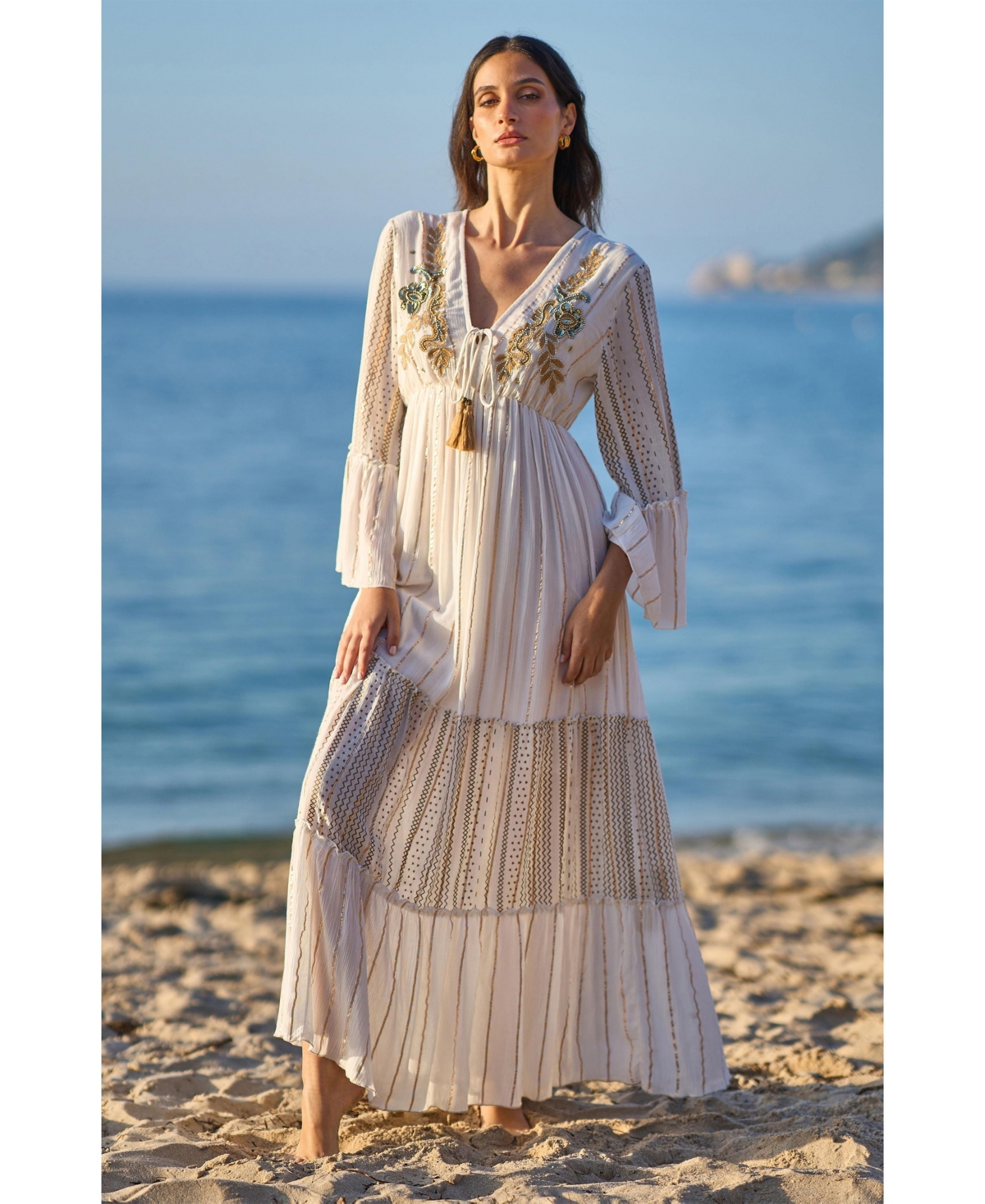 Yumi Women's Metallic Embellished Maxi Dress