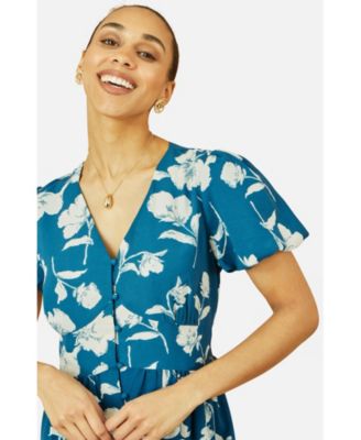 Women's Floral Button Down Floral Midi Dress