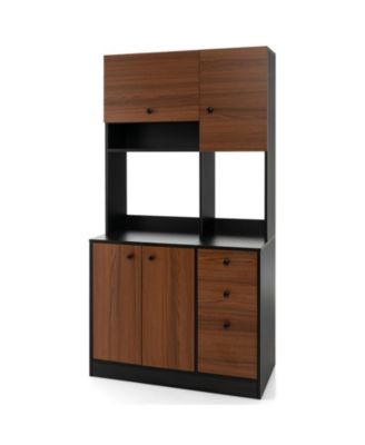 Tall Kitchen Pantry Storage Cabinet with 3 Drawers and Adjustable Shelves