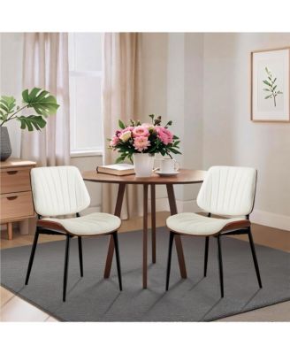 Dining Chairs Set of 2, Modern PU Leather Upholstered Accent Chairs with Shell Strips