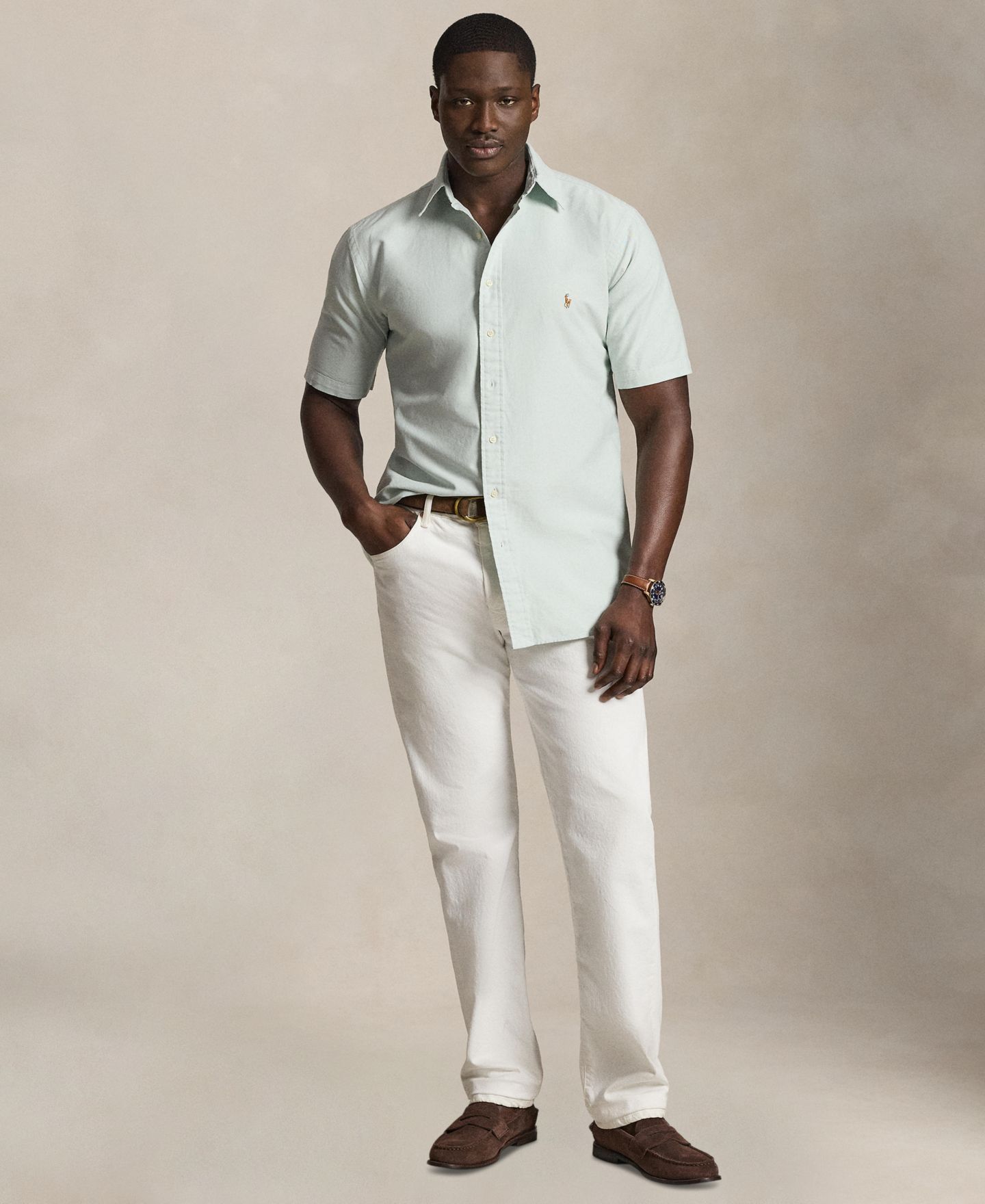 Мужская рубашка Polo Ralph Lauren Big & Tall The Iconic Mesh, цвет: Выцветший мятный — фото 2