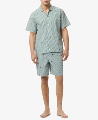 Men's Striped Short-Sleeve Shirt and Pajama Shorts, 2-Piece Set