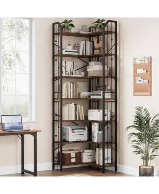 Tall 7-Tier Industrial L-Shaped Corner Bookshelf