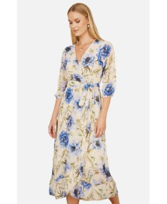 Women's 3/4 Sleeve V-Neck Wrap Midi Dress