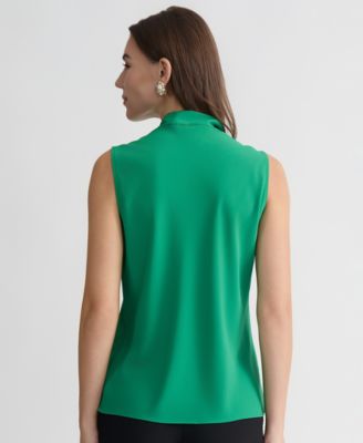 Women's Solid Sleeveless Tie-Neck Blouse, Regular & Petite