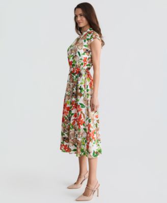 Women's Cap-Sleeve Drawstring Midi Dress