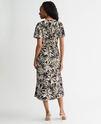 Women's V-Neck Flutter-Sleeve Midi Dress