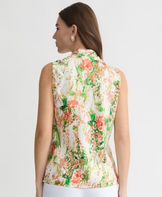 Women's Floral-Print Sleeveless Tie-Neck Top