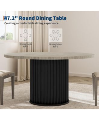 47" Round Dining Table for 4-6 Diners, with a Robust Wave-Shaped Metal Pedestal Base