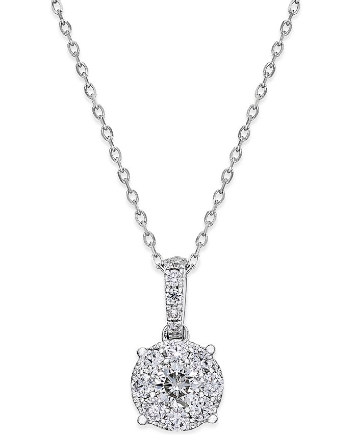 Macy's Diamond Cluster Circle Pendant Necklace (1/2 ct. t.w.) in 14k ...