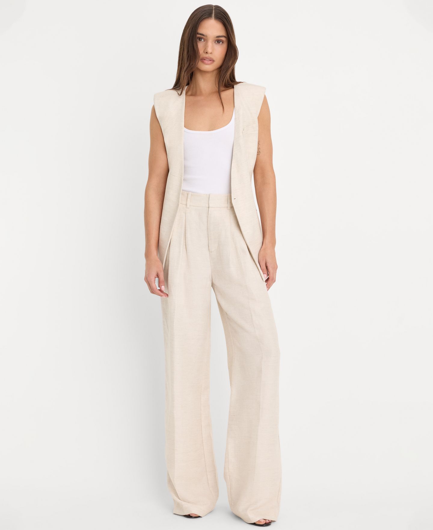 Женские брюки Good American Linen Mid-Rise Wide-Leg Trousers, цвет: Овсяный — фото 2