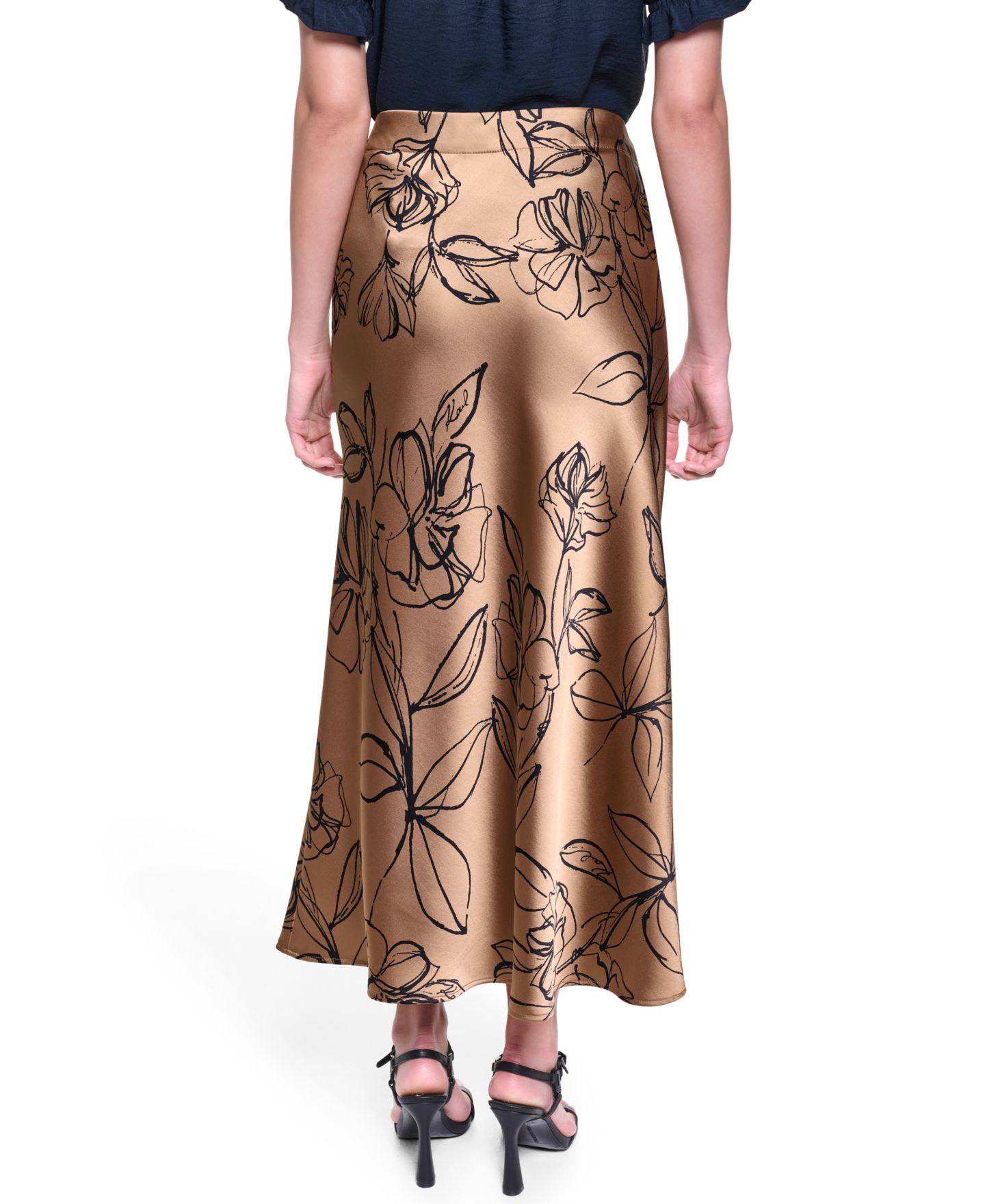 Женская юбка KARL LAGERFELD PARIS Floral Satin Maxi, цвет: Полуночный тёмно-синий — фото 2
