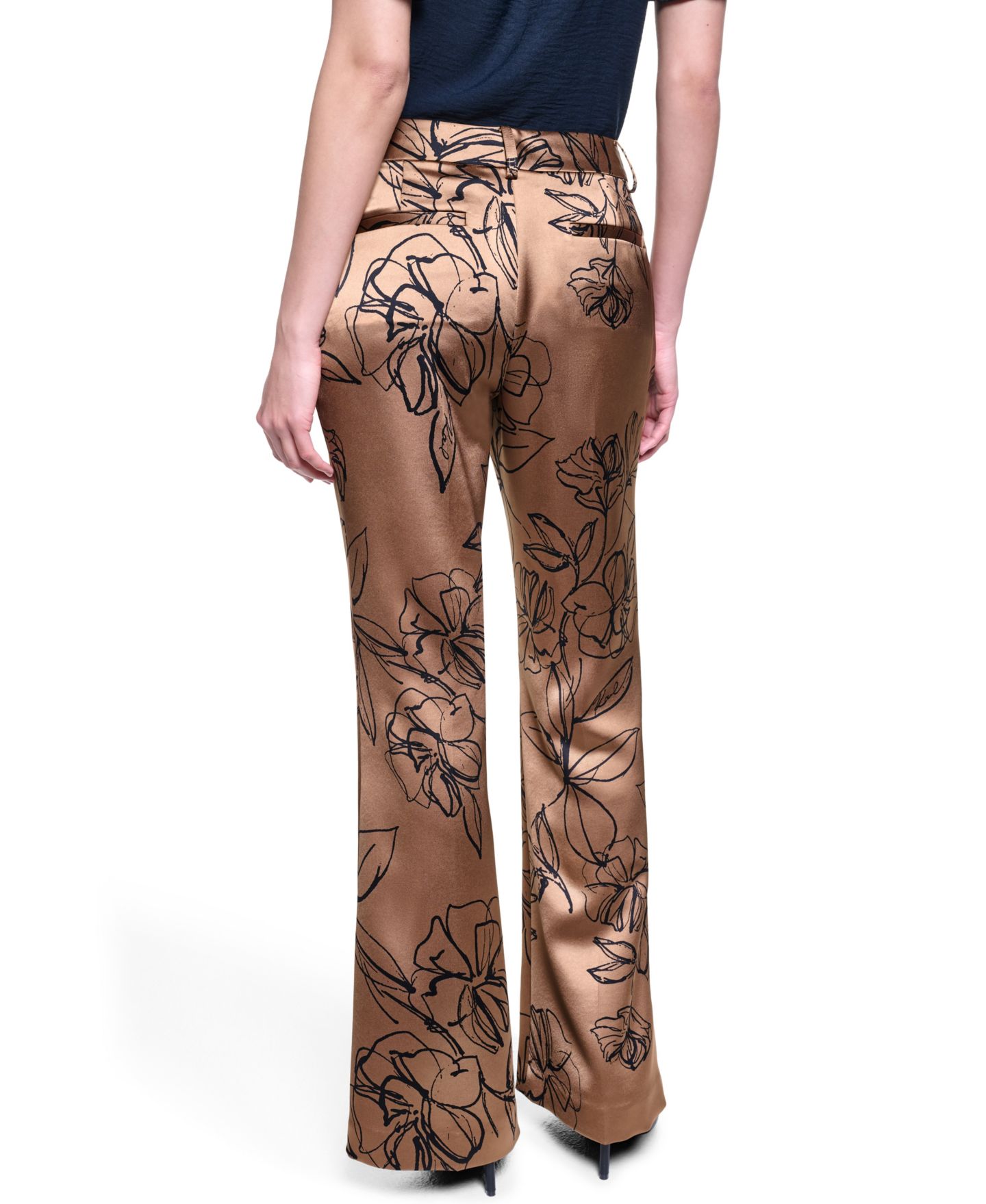 Женские брюки KARL LAGERFELD PARIS Floral Satin Mid-Rise Full Length, цвет: Полуночный тёмно-синий — фото 2