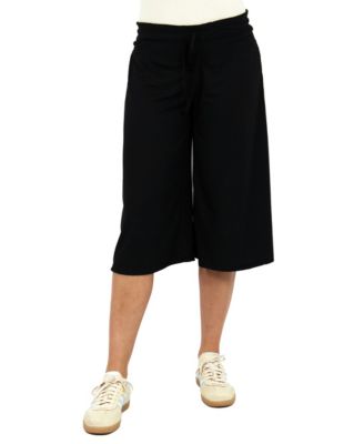 Women's Ribbed Knit Drawstring Flared Capri Pants