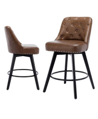 Bar Stools Set of 2,  Seat Height Swivel Bar Chairs with Upholstered Seat and Footrest