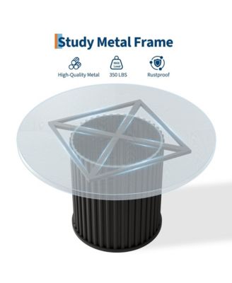 47" Round Dining Table for 4-6 Diners, with a Robust Wave-Shaped Metal Pedestal Base