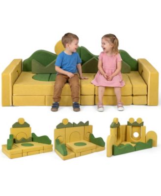 19-Piece Convertible Velvet Foam Play Couch for Toddlers