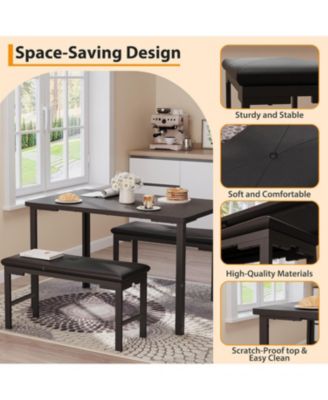 3-Piece Kitchen Dining Set for 4 with 2 Upholstered Benches, Space-Saving for Breakfast Nooks and Small Spaces