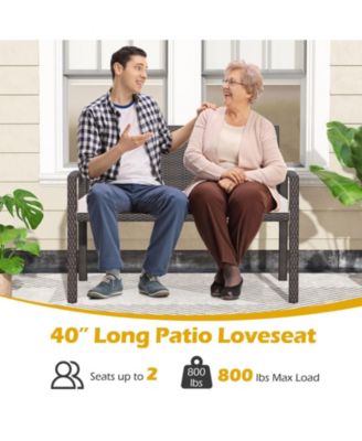 Wicker 2-Seat Bench with Soft Seat Cushion and Metal Frame