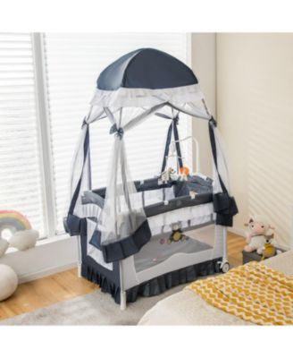 Baby 4-in-1 Convertible Bassinet with Changing Table, Music Box and Wheels