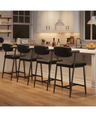 Set of 4 Counter Stools with Armrest, Upholstered Seat and Soft