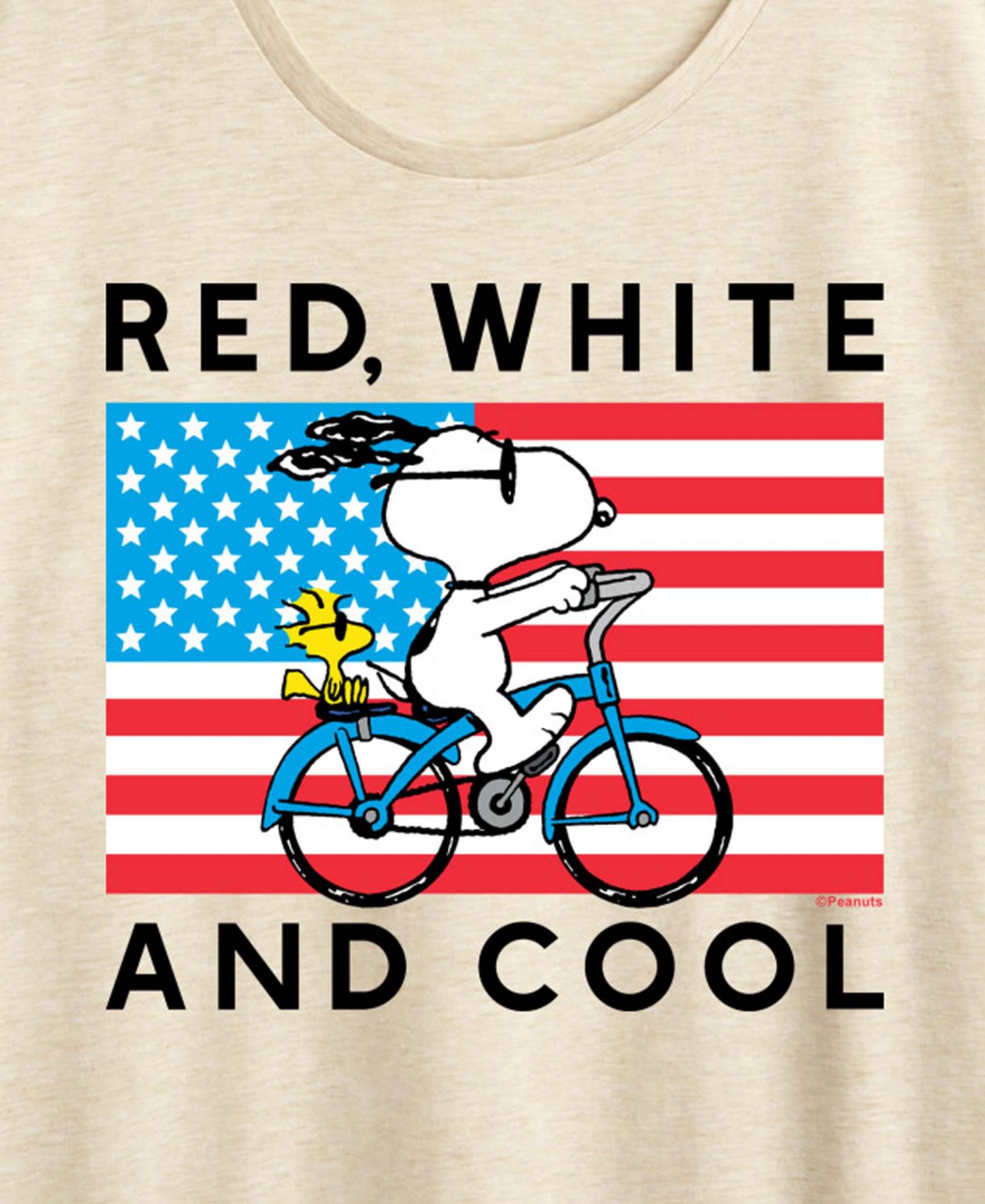 Женская футболка Hybrid Apparel Plus Size Peanuts Red White and Cool Bike Short-Sleeve Graphic, цвет: Берёзовый — фото 2