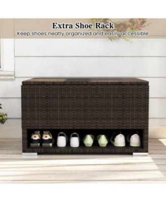 PE Rattan Storage Bin with Waterproof Liner for Patio Cushions