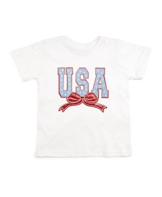 Toddler Girls USA Stars and Bow Patch Short Sleeve T-Shirt
