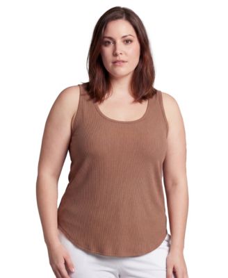 Plus Size Curvy Ribbed Knit Long Flared Tank Top