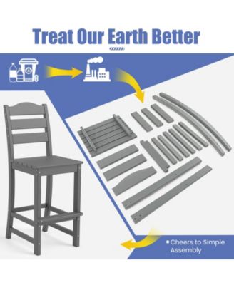 Set of 2 HDPE Bar Stool Tall Chair Backrest Footrest All Weather Patio