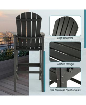 2PCS HDPE Bar Height Stool Tall Chair Armrest Footrest All Weather Outdoor Patio