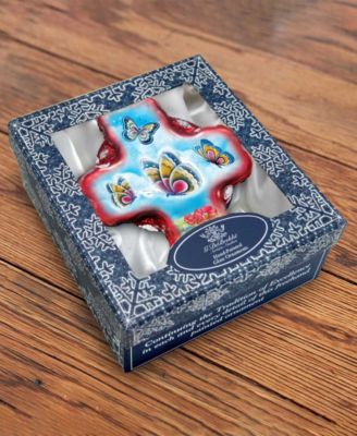 Butterflies Cross Glass Ornament