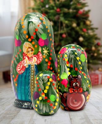 Christmas Tree and Snowmaiden 3-Piece Russian Matryoshka Nested Dolls Set