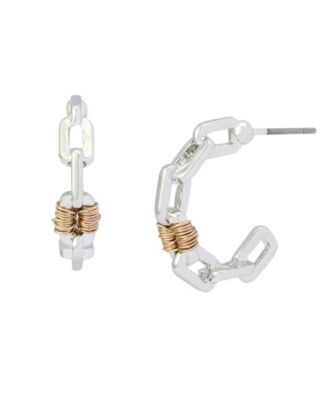 Two-Tone Paper Clip Frozen Chain Hoop Earrings