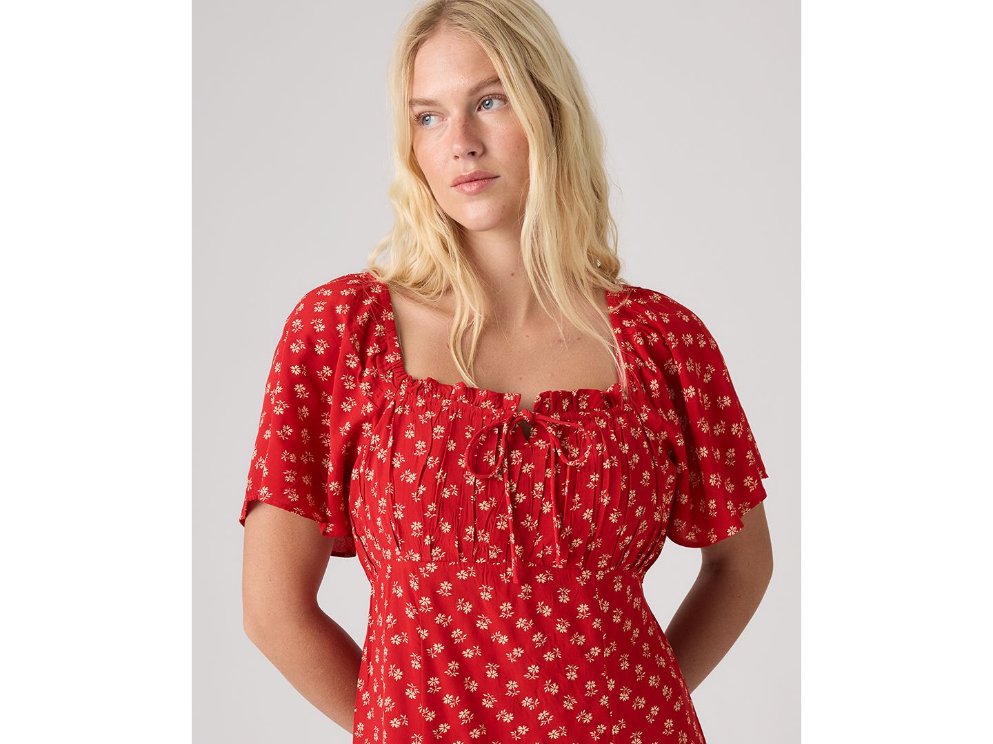 Женское платье Levi's Premium Amara Column Flutter-Sleeve Midi, цвет: Красный — фото 3