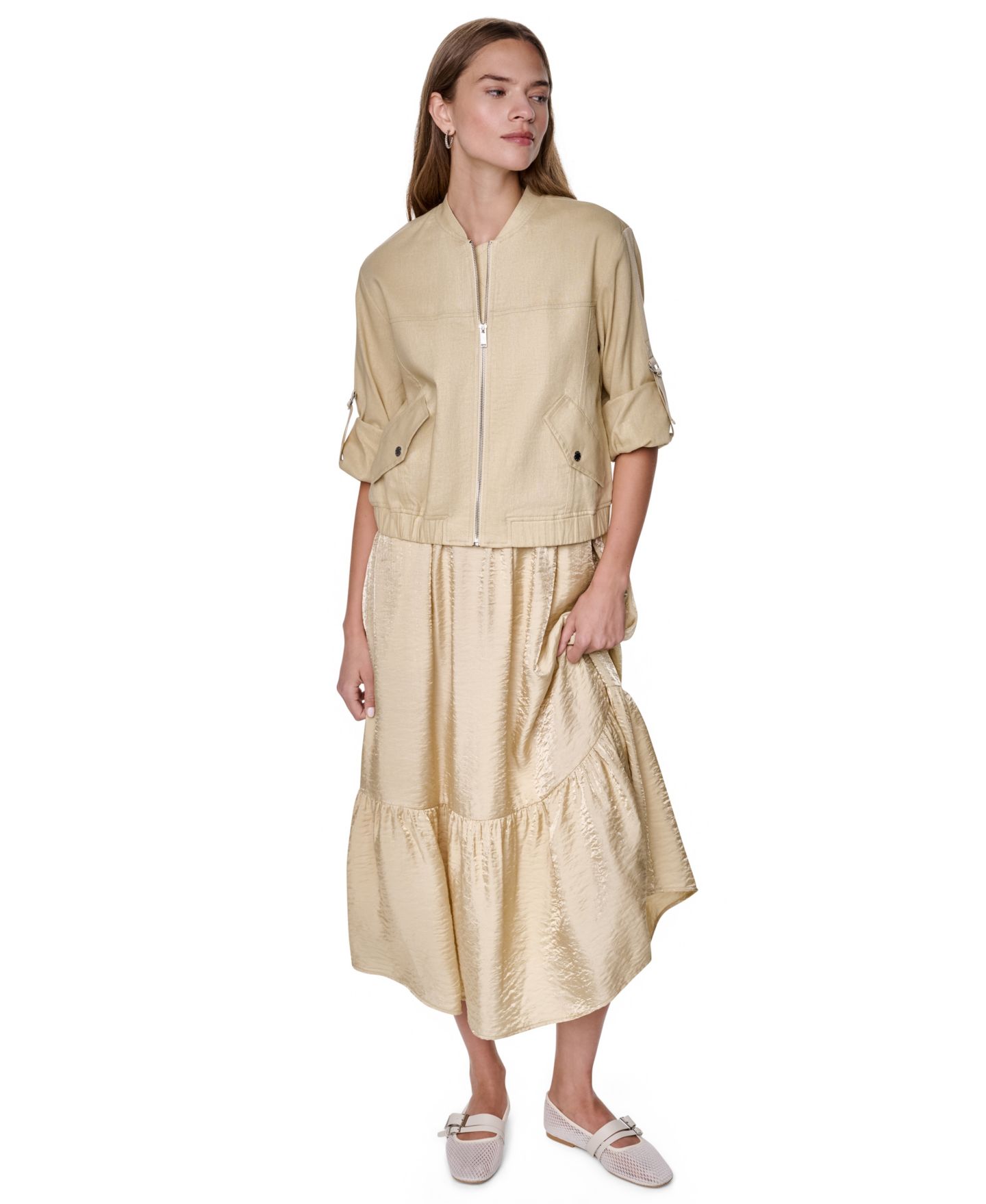 Женская куртка DKNY Roll Tab Linen Bomber, цвет: Пустынный — фото 5