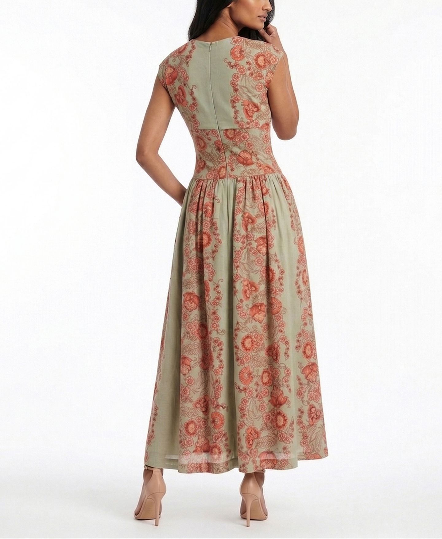 Женское платье Taylor V-Neck Floral Print A-Line, цвет: Шалфейный коралловый — фото 3