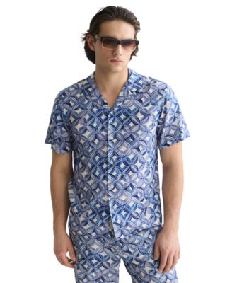 Men's Short-Sleeve Tiles Flower Blue Shirt