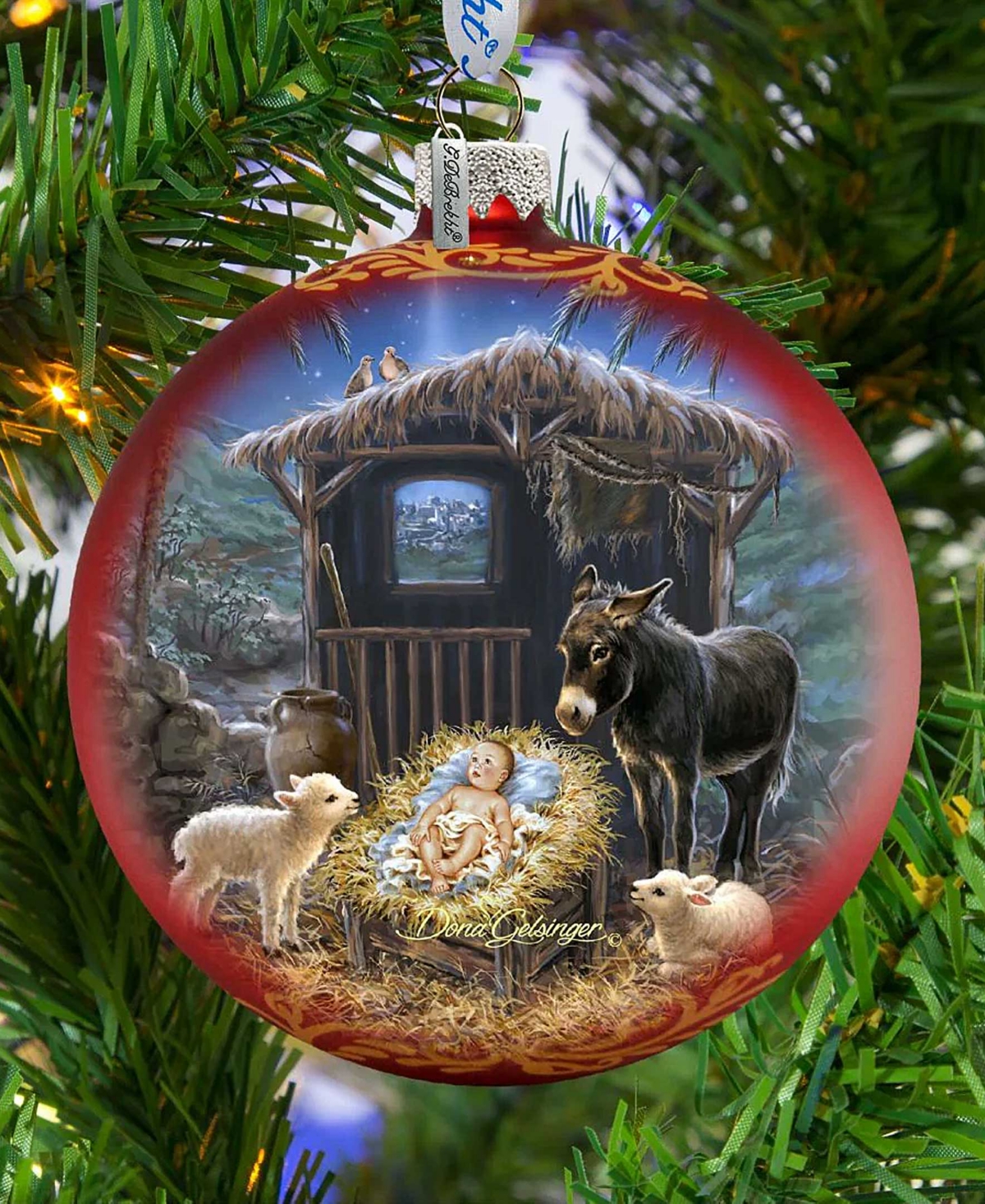 G.DeBrekht Born in A Stable Glass Ornament by Dona Gelsinger
