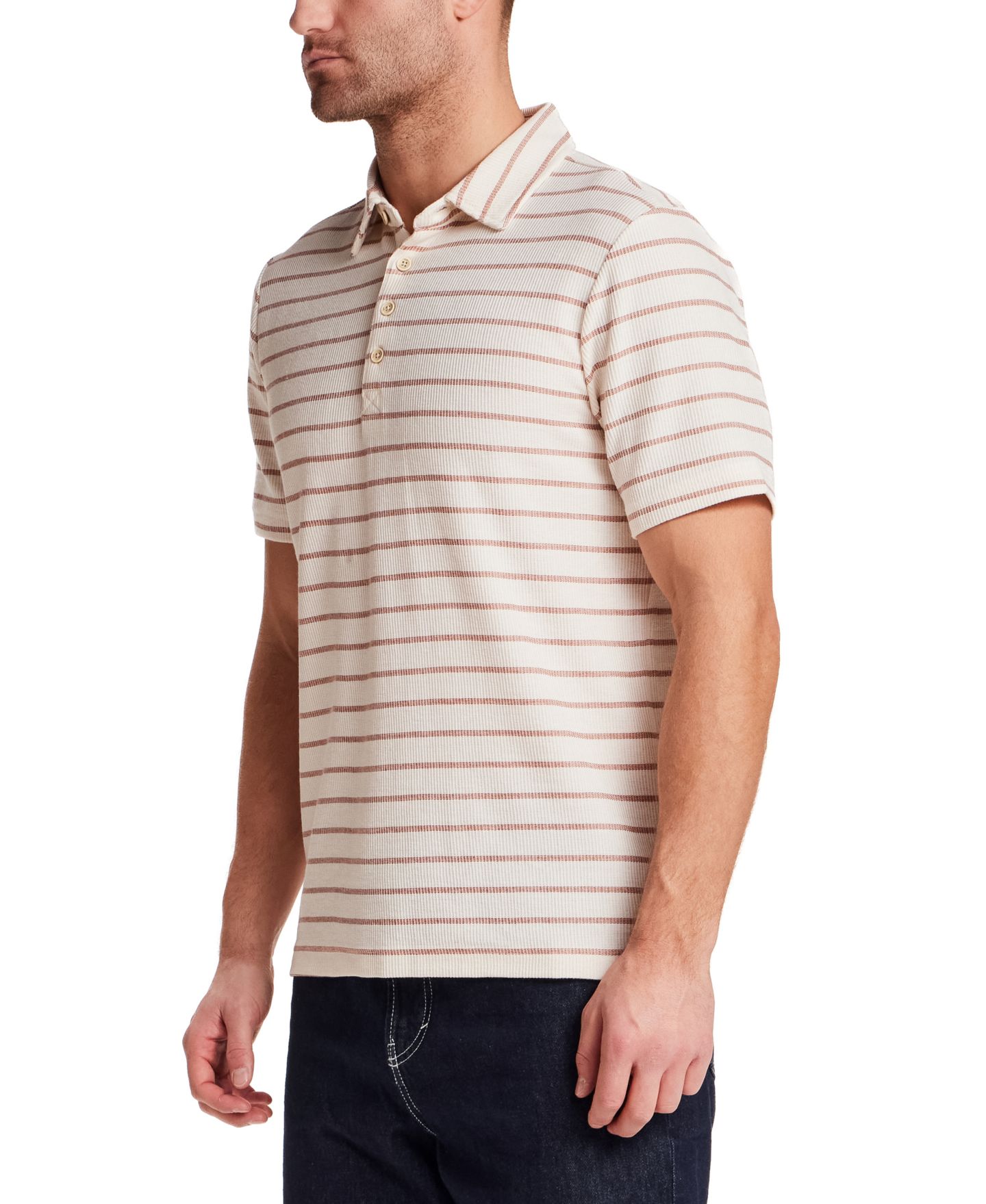 Мужское поло Weatherproof Vintage Short-Sleeve Terry Striped Polo Shirt, цвет: Малиновый — фото 2